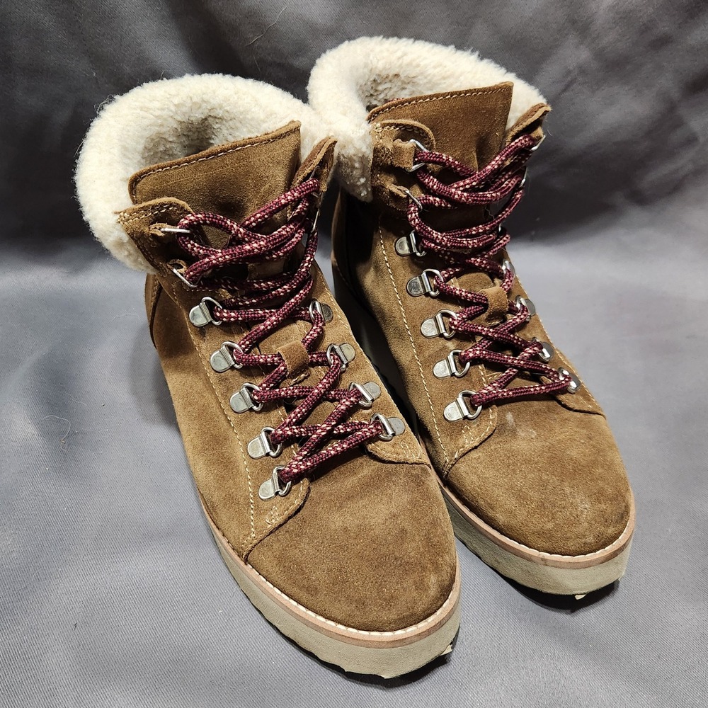 Sam Edelman Franc Brown Suede Faux Shearling Hiking Platform Boots Women 7.5M